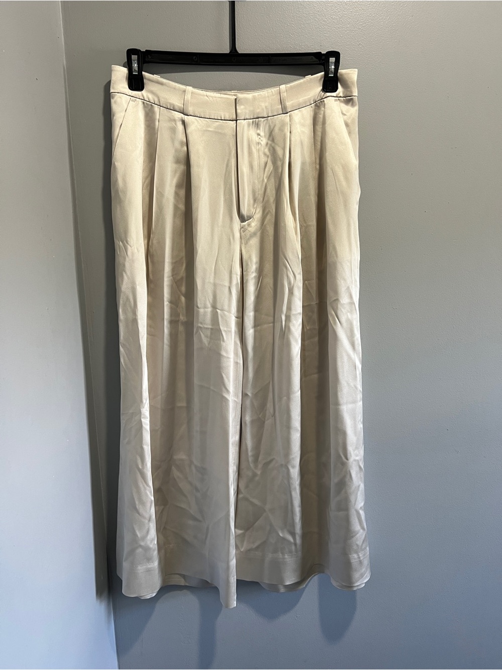 Cream Wide Leg Pleated Trousers